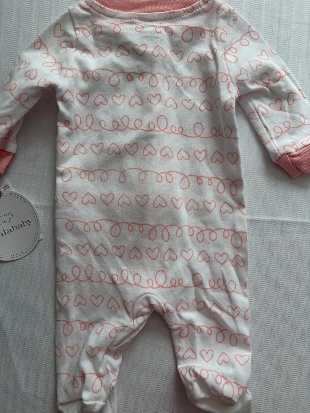 Koala Kids Pink & White Heart-Print Baby Footed One-Piece
